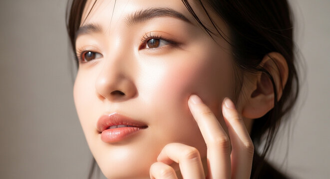 日本人の美容系モデル、美容系ポートレート、20代、ハリを感じる美しい肌