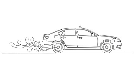 Naklejka premium A car drives on a road with flowers sprouting from its back.