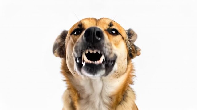 Close-up portrait of an aggressive dog baring its teeth and growling