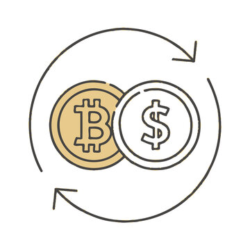 Vector of bitcoin and dollar symbol in a circular exchange motion