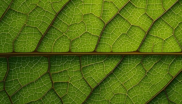 A close-up view of a vibrant green leaf showcasing its intricate network of veins and natural texture