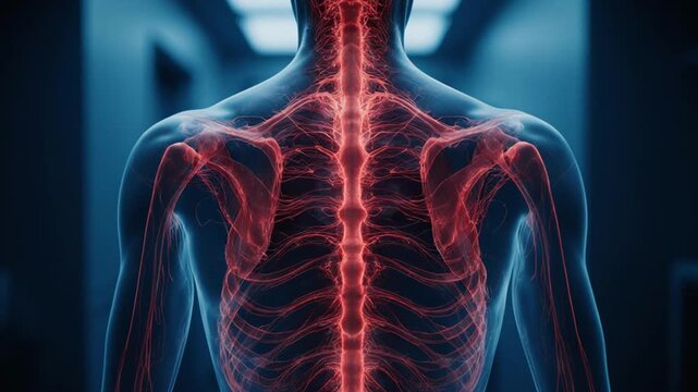 Human spine and ribcage medical scan.