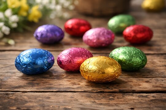 Chocolate Easter Eggs on Wooden Table