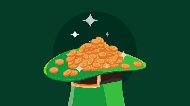 St. Patrick&rsquo;s Day Leprechaun Hat Overfilled with Shiny Gold Coins on Festive Background