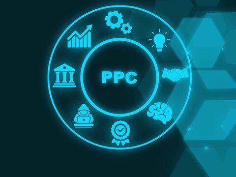 Pay per click payment technology digital marketing internet concept of virtual screen. PPC. technology abstract background of animation concepts.
