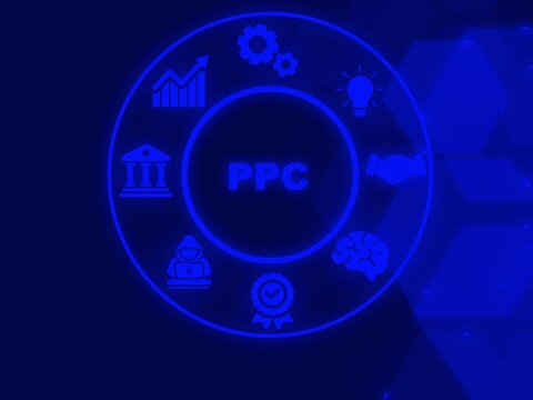 Pay per click payment technology digital marketing internet concept of virtual screen. PPC. technology abstract background of animation concepts.
