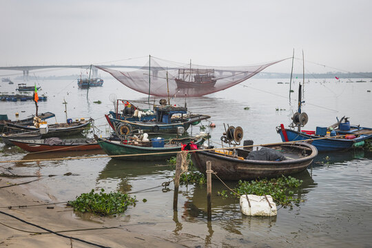 detail of small fishing harbour and local market