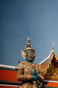 Colorful yaksha guardian statue at Wat Phra Kaew Bangkok Thailand