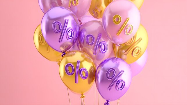 Festive Balloons with Percentage Symbols for Sales and Discounts.