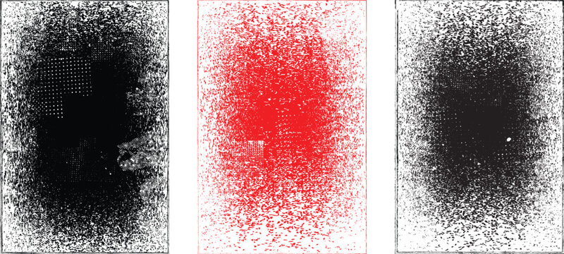 Frame distorted grungy isolated layers . Design element for brochure, social media, posters, flyers. Overlay texture.Textured banner with Distress effect .Vector halftone dots . Screen print texture