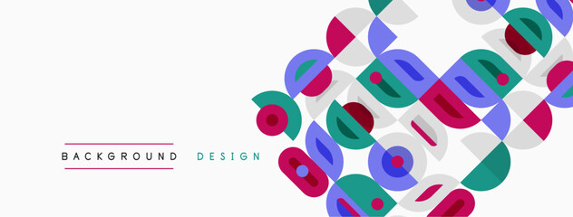 Fototapeta premium Abstract geometric pattern. Overlapping circles, squares create modern design. Soft colors, white background present clean aesthetic.