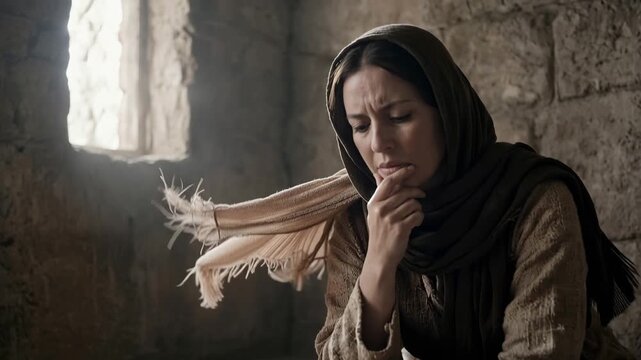 Pensive Mary contemplating the divine angelic message