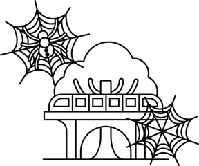 Fototapeta premium Spooky spider hangs from a large web