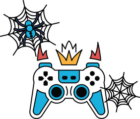 Gamepad wears crown, surrounded by spooky webs © toonsteb