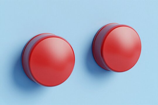 A pair of red knobs on a gray surface