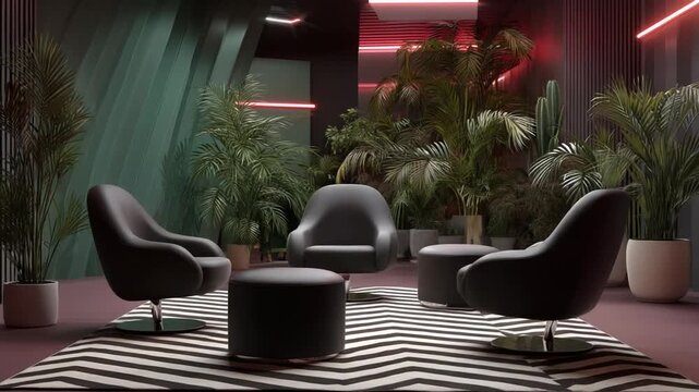 Modern Indoor Lounge with Stylish Chairs and Decorative Plants