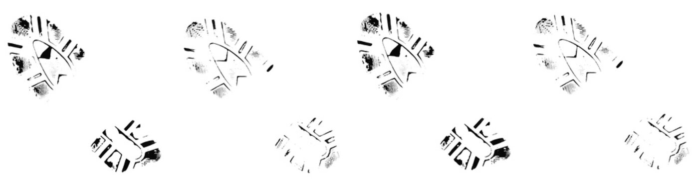 Set of Shoe Sole Footprints Isolated on White Background.