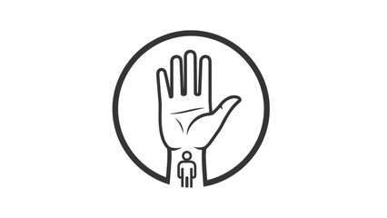 Obraz premium Human hand with a small person icon on the wrist, symbolizing personal identity, human connection, care, and individual support within a circle.