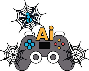 Game controller wrapped in Halloween webs © toonsteb