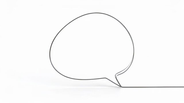 Minimalist metallic wire frame speech bubble on a clean white background representing communication and dialogue