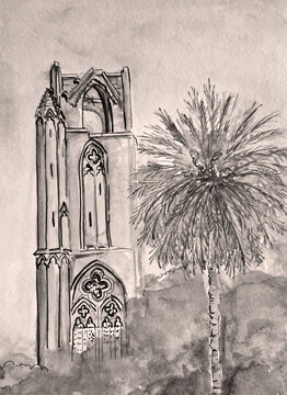 Hand painted old cathedral in Famagusta, Cyprus