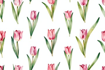 Obraz premium A pattern of pink tulips on a white background