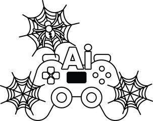 Game controller wrapped in Halloween webs © toonsteb