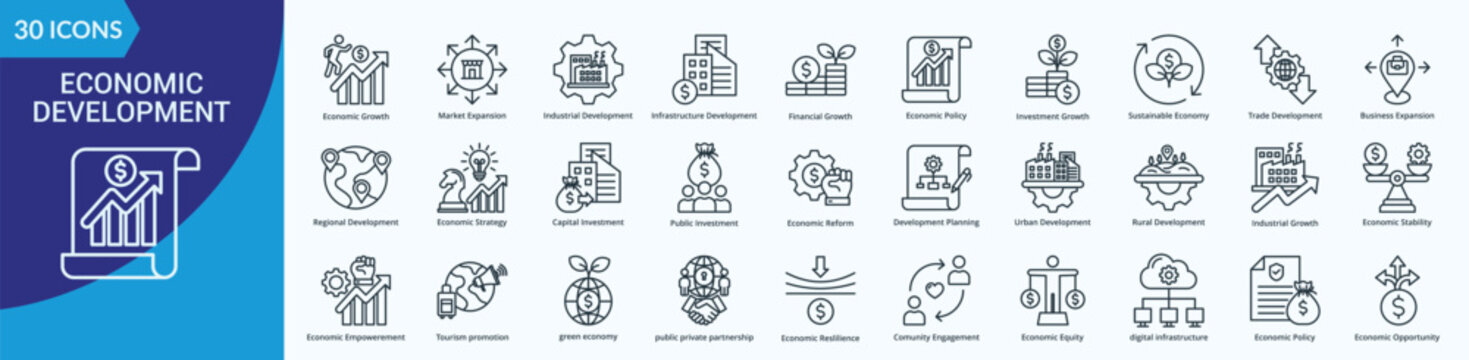 Economic Development Icon Pack Illustration Vector Outline Style