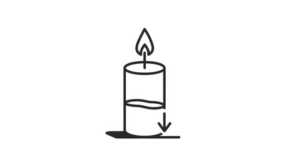 Fototapeta premium Burning candle with a downward arrow indicating decreasing wax level, symbolizing depletion, time running out, or diminishing resources.