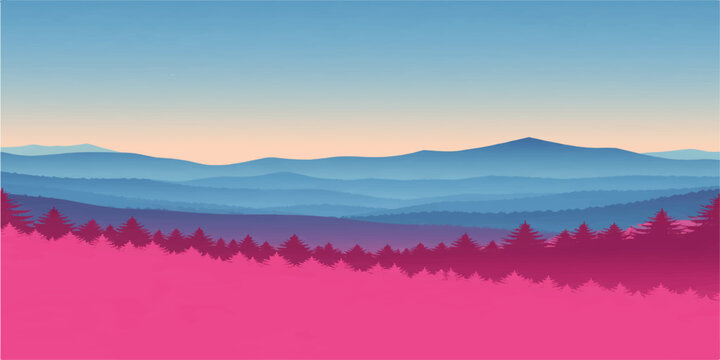 Sunrise and sunset over misty mountains with clouds forest and a calm lake in a beautiful nature landscape 🌄🏔️