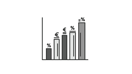 Obraz premium Bar chart with various financial symbols on top of bars, representing economic indicators, currency exchange rates, and financial statistics.