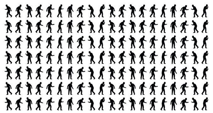 Sneaking and Tiptoeing Silhouettes Set Pack. Editable Vector Stroke Illustration. featuring vector, illustration, graphic, male, figure, silhouette, walking, stride, cycle, animation, motion more