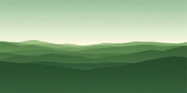 Mountain landscape with clouds and fog over green hills at sunrise in the morning sky 🌄⛰️☁️