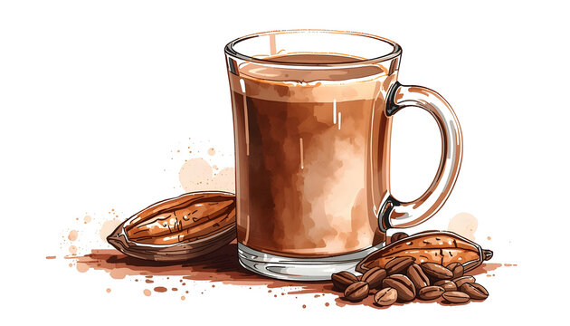 illustration of a cup of chocolate drink in pen sketch style