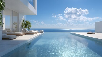 Fototapeta premium Luxury Infinity Pool Overlooking a Serene Ocean Vista.