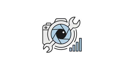 Obraz premium Camera with tools and graph.
