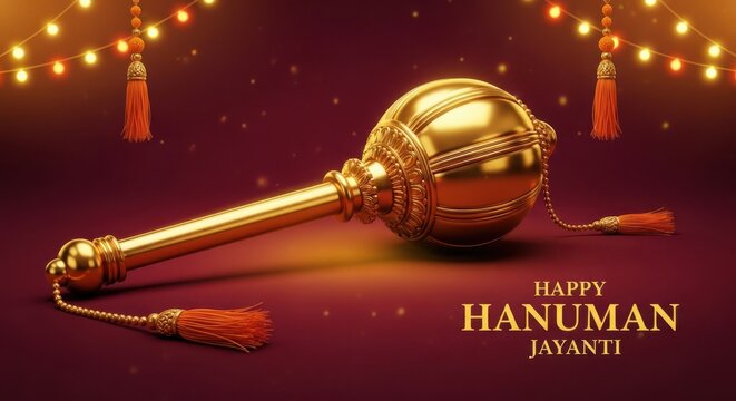 Golden Mace (Gada) of Hanuman, Hindu Deity, Festive Lights Background