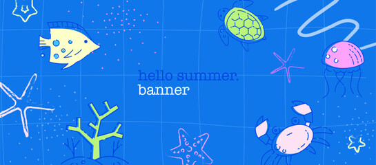 Obraz premium Hello Summer Marine Life Banner 