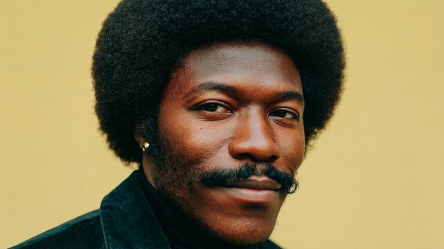 Portrait of man with afro hairstyle against colorful background capturing identity style confidence and modern cultural expression in studio environment