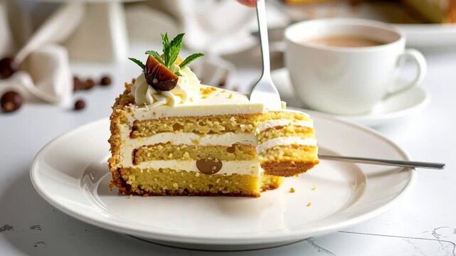 Delicious cake slice with coffee.