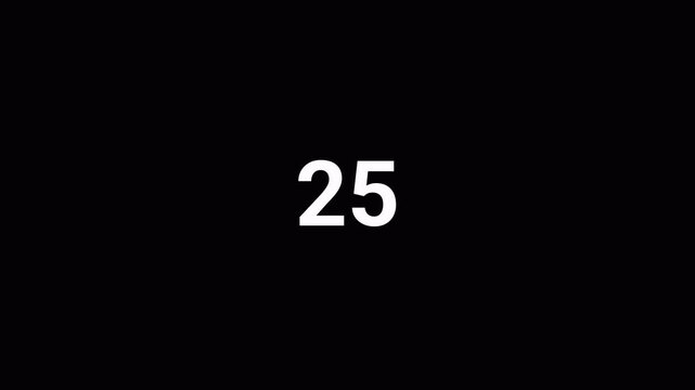 Animated number counter from zero to fifty with transparent background, Number counter animation from 0 to 50 on a transparent background.
