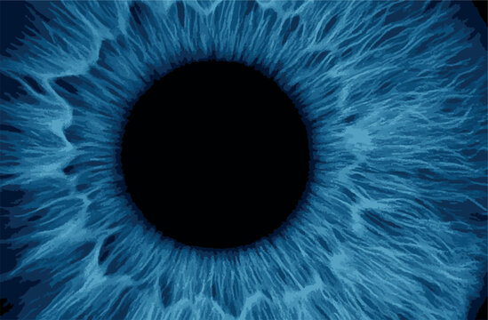 Deep blue human iris macro texture, starburst pattern and intricate filaments