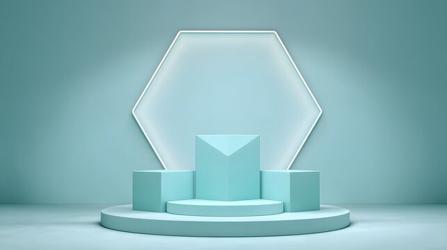 Minimalist Hexagonal Stage with Geometric Pedestals.