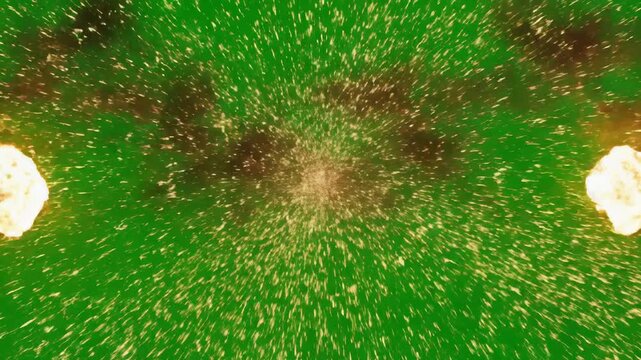 Explosive Fire Sparks Bursting on Green Screen Background, Dynamic Action