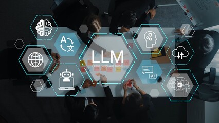 Diverse business meeting focused on large language models featuring technology icons and collaborative workspace with people brainstorming ideas effectively Gluon. © InfiniteFlow