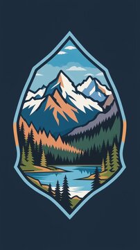 Mountain Landscape With Trees And Lake.