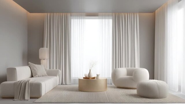 Modern Minimalist Living Room with Natural Light and Soft Textures