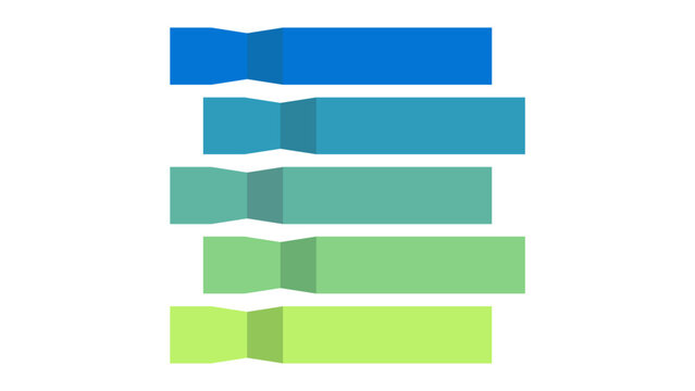 A colorful vector graphic of five horizontal bars in different shades of blue and green