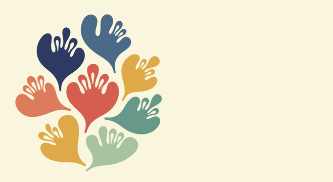 Abstract organic shapes forming a colorful cluster.