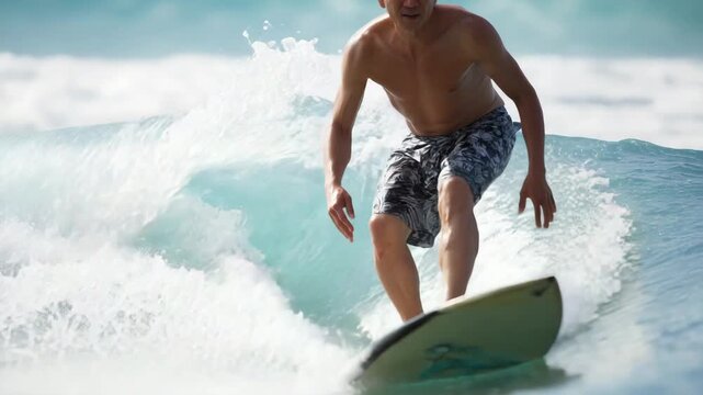 Mature surfer surfing ocean wave